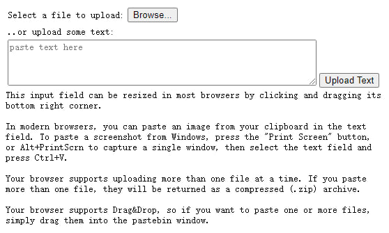 #文件传输 Pastebin 在线文件传输工具，界面非常简单，支持文件和文本，最大不超过 50MB，过期时间为 180 天，但每次文件被访问都会重置时间，体验还蛮不错的，免费使用，无需注册