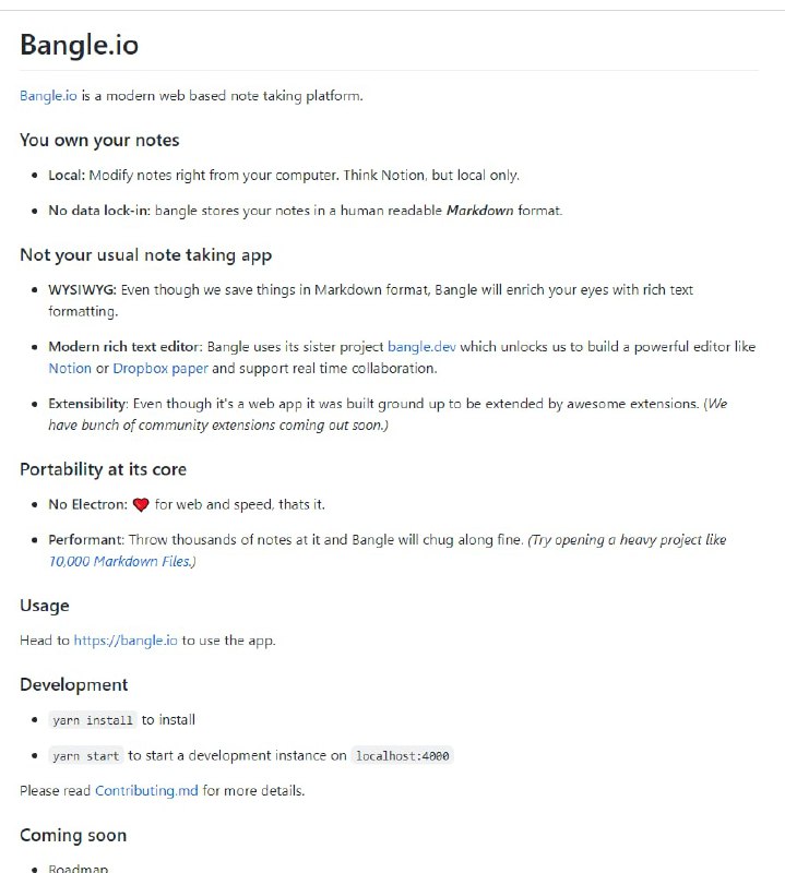 Bangle.io：网页版所见即所得笔记应用，本地化保存markdown