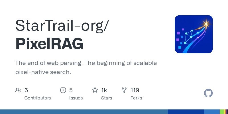 #PixelRAG #RAG #Python #TGAgentPixelRAG 是一个基于 Python 的开源项目，旨在绕过传统的网页解析过程，直接在像素层面上进行可扩展的原生搜索