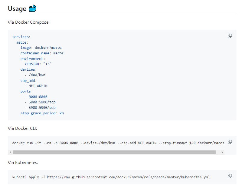 dockur/macOS：在 Docker 容器内运行 macOS 的项目，它允许用户在虚拟环境中使用 macOS，并提供了自动化安装、KVM 加速、Web 界面访问等特性dockur/macOS：在 Docker 容器内运行 macOS 的项目，它允许用户在虚拟环境中使用 macOS，并提供了自动化安装、KVM 加速、Web 界面访问等特性