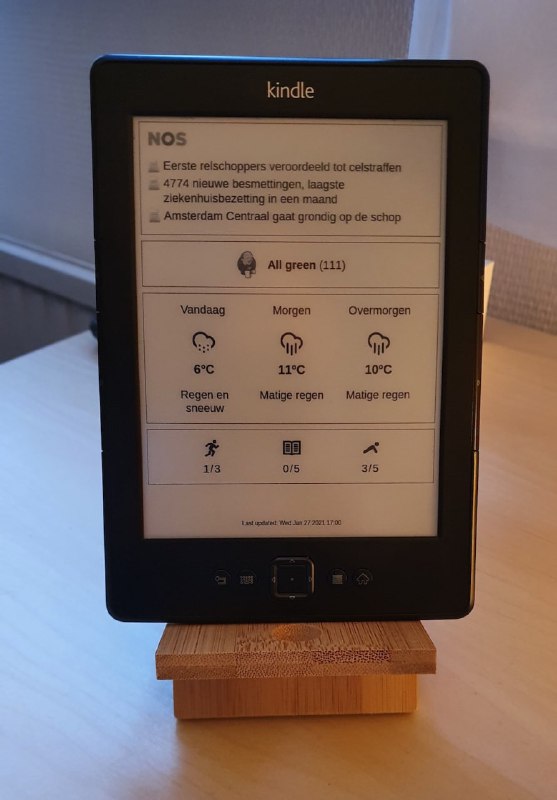 Low-power Kindle dashboard可将越狱的 #Kindle 设备打造为节能仪表面板，面板显示内容为服务器返回的 PNG 图像，因此开发者可自行定制