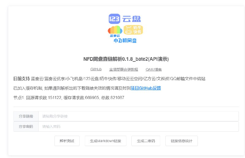 NFD网盘直链解析⭐️  网站功能：网盘直链解析📁  网站简介：一个网盘直链解析工具，将各类网盘的分享下载链接转换为直链