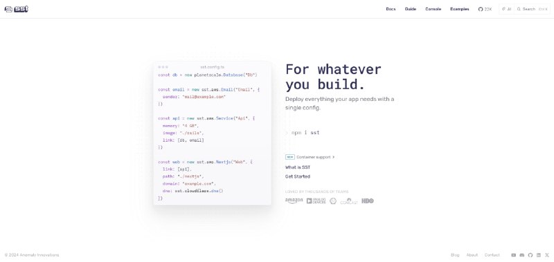 站点名称: SST描述: 一个框架，可让您轻松地在自己的基础设施上构建现代全栈应用程序