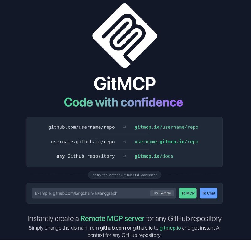 GitMCP 是一个免费、开源的远程 Model Context Protocol (MCP) 服务器,可将任何 GitHub 项目(仓库或 GitHub 页面)转换为文档中心