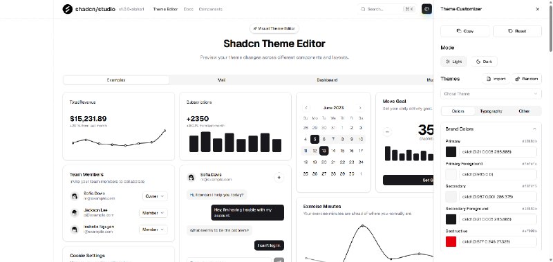 #前端开发 #独立开发站点名称: Shadcn Studio描述: Shadcn 主题编辑器，预览不同组件和布局中的模板更改链接: 