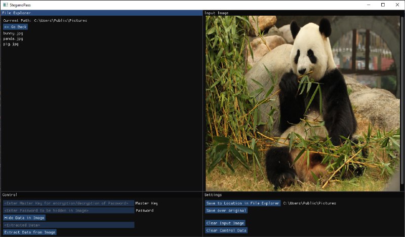 SteganoPass 是一款轻量级的高效隐写工具，用于将加密的秘密消息隐藏在图像中，支持 JPG、BMP、PNG、TGA 和 PSD 格式