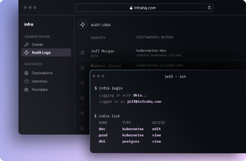 infra，一个让你能够快速访问项目基础设施（如 Kubernetes、数据库）的管理工具