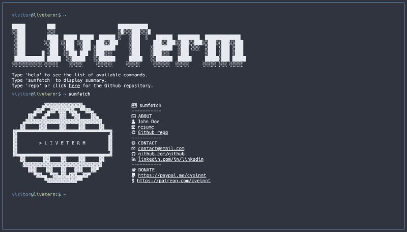 LiveTerm：终端式网站 #模板在几分钟内构建终端风格的网站由 Next.js 提供支持的高度可定制、易于使用和最小的终端样式网站模板