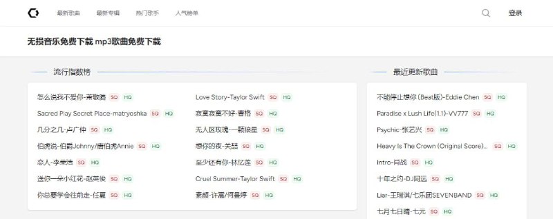 #音乐 无损音乐免费下载 音乐下载网站，不是依赖解析接口进行下载的，而是通过夸克分享下载的，尝试搜了几首歌，发现覆盖的范围还是挺大的，除了特别新和特别小众的都有，夸克下载也没问题，因为不超过 50 MB 的话也不用安装客户端