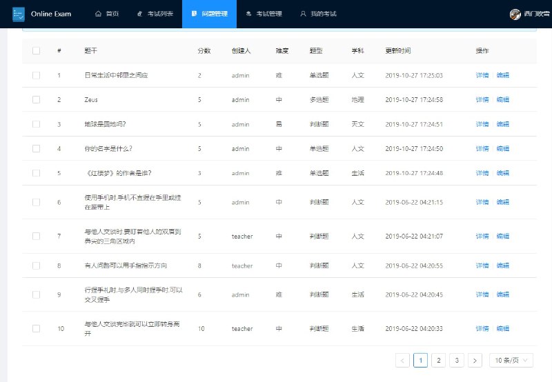 两个开源的在线 #考试系统 ，按照不同功能，可划分为题目管理、答题系统、权限分配、评卷系统等模块