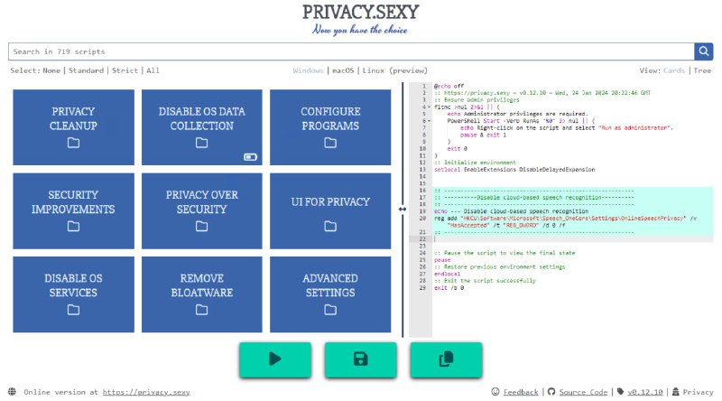 最佳隐私和安全的开源工具：Privacy sexyPrivacy Sexy 是一款用于在 Windows、macOS 和 Linux 上实施隐私和安全最佳实践的开源工具，强调隐私的简单性与透明性