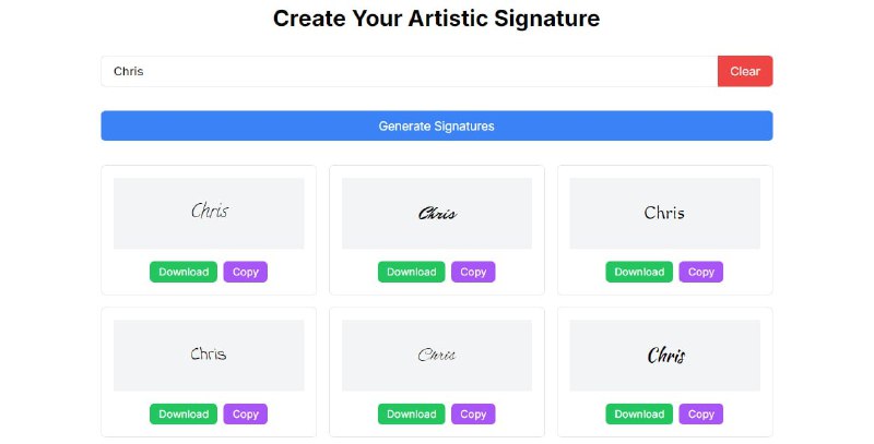 #签名   Signature   英文签名生成工具，输入名字点击生成即可，主要是基于非常多的艺术字体，不只是名字，任何的英文都可以，可以单个下载或打包下载，还可复制到剪贴板，免费使用，无需注册
