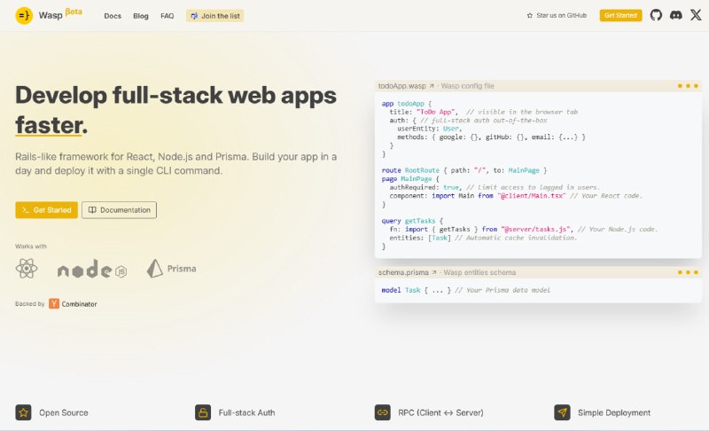 #独立开发 Wasp是一个基于React、Node.js和Prisma的全栈Web应用框架