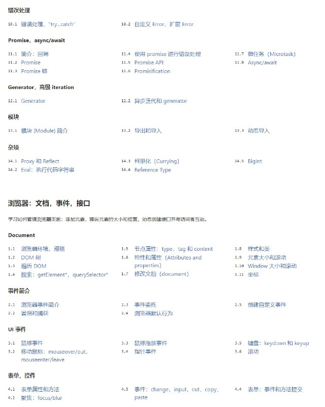 avaScript 教程：《现代 JavaScript 教程》作者以最新的 JavaScript 标准为基准，通过简单但足够详细的内容，为你讲解从基础到高阶的 JavaScript 相关知识