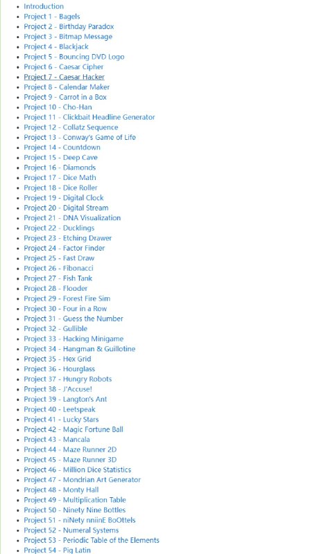 开源技术教程：《动手开发一个Python小项目》（The Big Book of Small Python Projects）书中收录了80多个Python项目，每个项目都是一个独立章节，其中包括项目实例、源码、进一步开发建议等内容