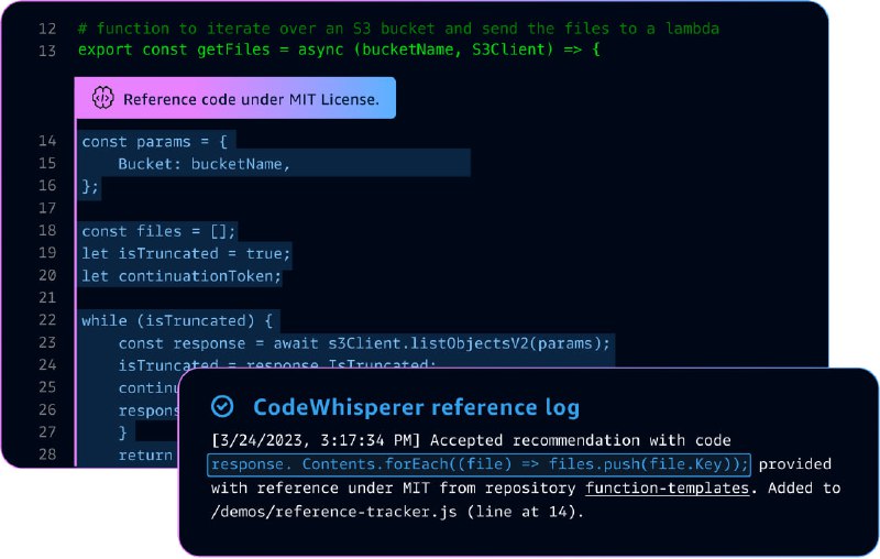 亚马逊开放的一款 AI 编程助手：CodeWhisperer，可集成到 VSCode 和 IntelliJ IDEA 等代码编辑器上使用，个人版对所有开发者免费开放