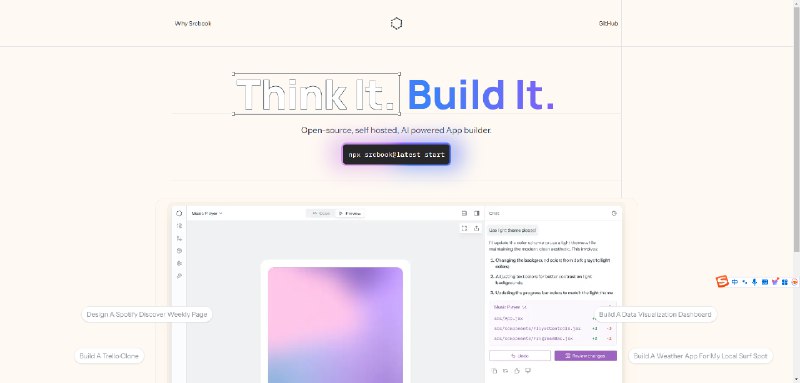 一个开源编程平台，给出文字描述，然后通过 AI 生成 JS 的全栈应用