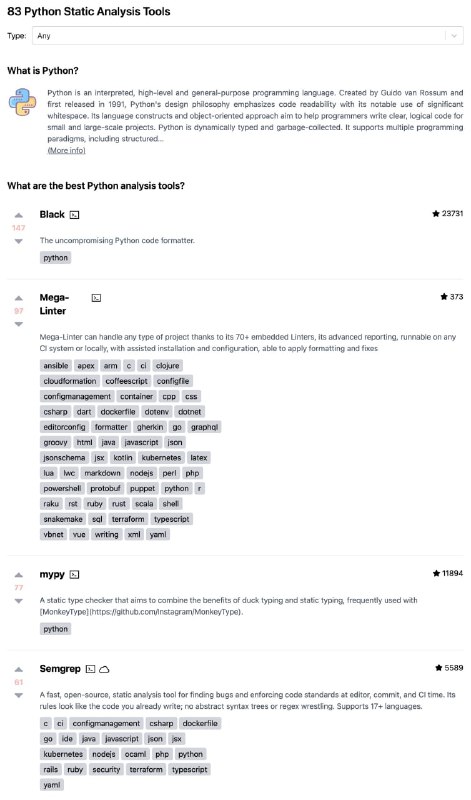 一个比较实用的开发 #工具 网站：Analysis Tools github地址上面了汇总了多种编程语言的静 / 动态代码分析工具与 Linter