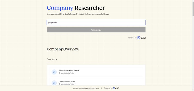 开源公司信息AI搜索引擎：Company Researcher