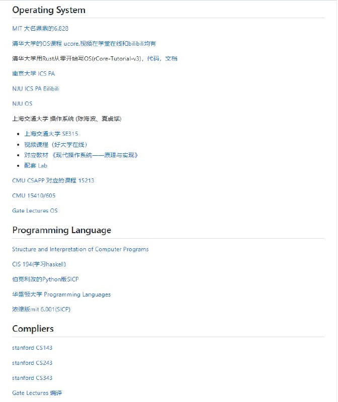 计算机优秀课程集锦CS-Awesome-Courses计算机优秀课程集锦CS-Awesome-Courses