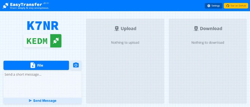 #文件传输 #开源 EasyTransfer 在线文件传输工具，输入设备代码即可进行连接，可发送文件、文本、拍照等，支持发送多个文件，端对端加密传输，免费使用，无需注册