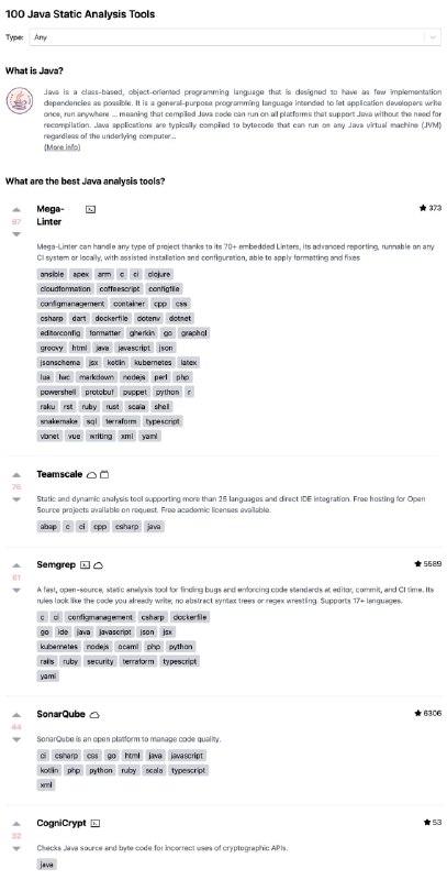 一个比较实用的开发 #工具 网站：Analysis Tools github地址上面了汇总了多种编程语言的静 / 动态代码分析工具与 Linter