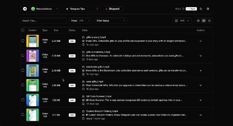 #Telegram #下载 #开源 Telegram Files 支持 Docker 自托管的 TG 文件下载工具，可从频道和群组中下载文件，并按文件名、描述、文件大小、类型等进行高级检索，支持多个账户下载，支持暂停和恢复下载，并自动将文件传输到其他目的地，支持预览已下载视频和图片，免费开源