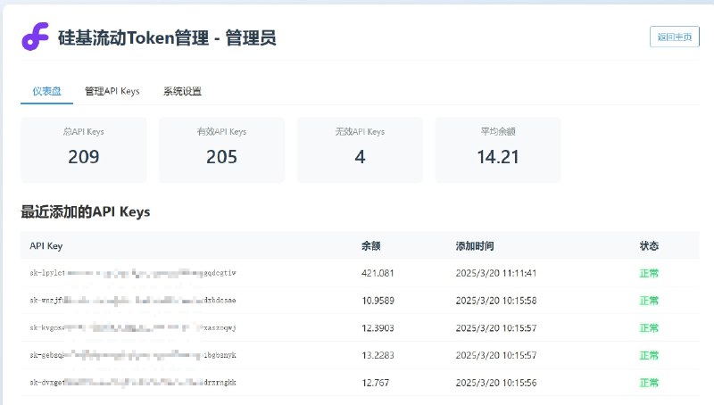 Siliconflow-API-Management：硅基流动API聚合管理系统 功能强大的API Key管理平台