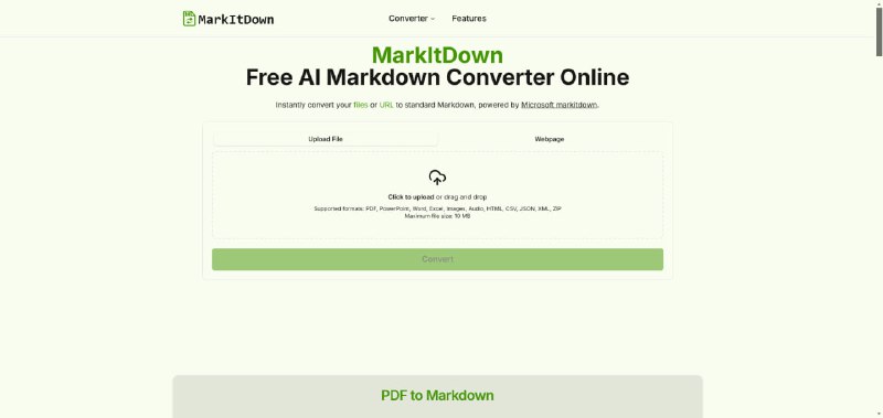 免费 AI Markdown 在线转换器：MarkItDown