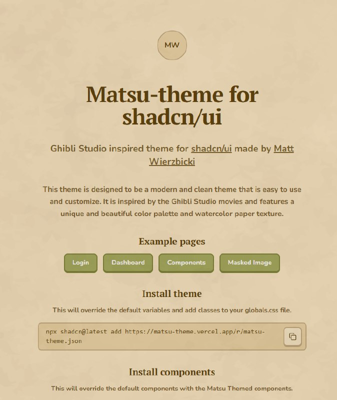 Matsu-theme 是一个吉卜力风格的 shadcn-ui 主题做 GPT4o 套壳站的首选主题，有需要的收藏吧 