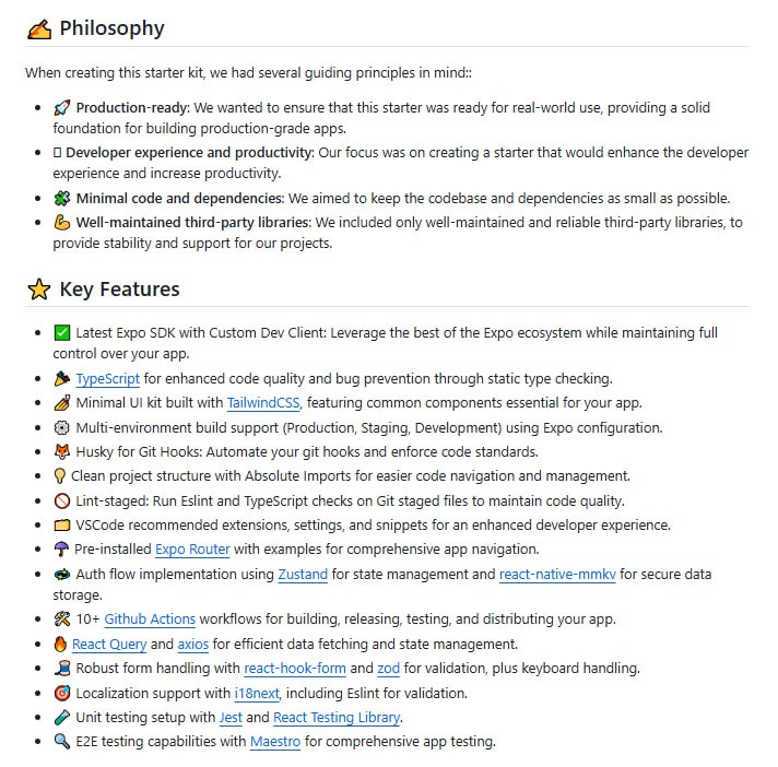 obytes/react-native-template-obytes：为React Native开发者打造的全能开发模板，一站式解决项目初始化难题，助力高效开发集成Expo、TypeScript、TailwindCSS等热门技术栈；提供10+ GitHub Actions工作流，涵盖构建、测试、发布全流程；支持多环境配置，适配开发、测试、生产等不同场景obytes/react-native-template-obytes：为React Native开发者打造的全能开发模板，一站式解决项目初始化难题，助力高效开发集成Expo、TypeScript、TailwindCSS等热门技术栈；提供10+ GitHub Actions工作流，涵盖构建、测试、发布全流程；支持多环境配置，适配开发、测试、生产等不同场景
