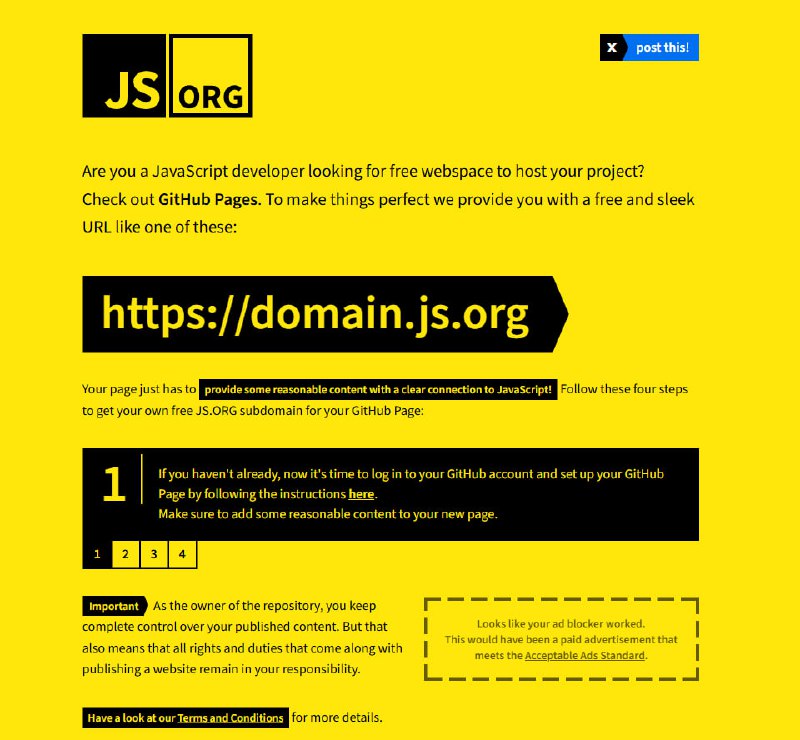 #云端部署 #独立开发站点名称: JS.ORG - JavaScript 组织描述: GitHub 页面获取您自己的免费 JS.ORG 子域链接: 