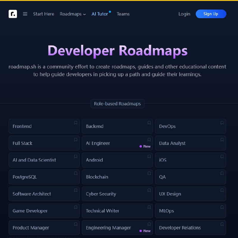 roadmap.sh社区驱动的路线图、文章和指南，帮助开发人员在职业生涯中成长