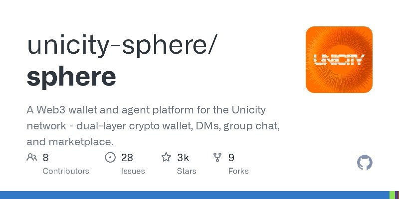 #UnicitySphere #Web3钱包 #TypeScript #AI代理 #加密钱包 #TGAgentUnicity Sphere是面向Unicity网络的Web3钱包与代理平台，使用TypeScript开发，支持双层加密钱包、点对点私信、群聊、应用内交易市场功能，可实现dApp与钱包的连接交互