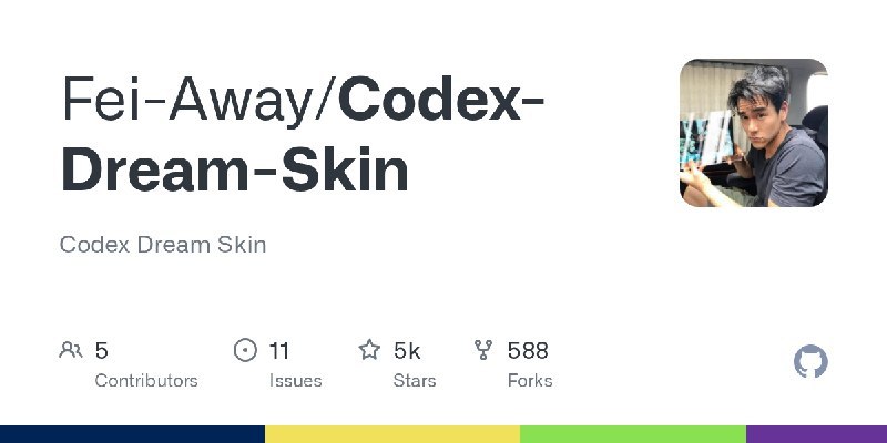 🟢 Codex桌面换肤工具这是由Fei-Away开发的开源Codex桌面端换肤工具Codex Dream Skin，采用PowerShell编写