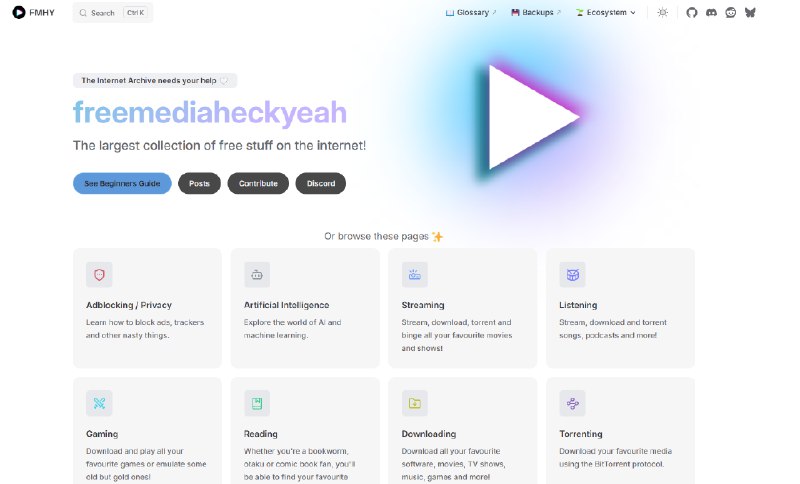 互联网最大免费资源库：freemediaheckyeahfreemediaheckyeah是互联网最大免费资源库，致力于汇聚网络上最丰富的免费资源，聚合影视、软件、教育资料等全领域内容，形成跨平台开源生态