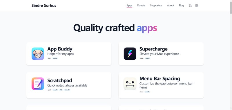 Sindre Sorhus：全职开源人士和优质开源应用程序Sindre Sorhus 是一位全职的开源开发者，他以在 macOS 应用开发领域的贡献而闻名，是 GitHub 上拥有最多 Star（收藏）的开发者之一
