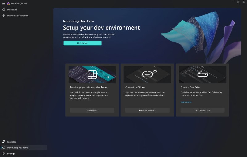 微软今天在 GitHub 开源了一款全新的开发工具：Dev Home，在 Windows 系统中，内置了可视化控制面板