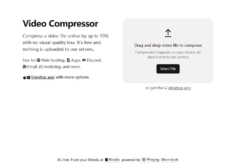 #工具 #视频处理 📷 Video Compressor - 一款本地无损视频压缩工具Video Compressor 完全在本地运行，压缩率高达 90%效果还可以，不过谈不上无损，适合小视频压缩