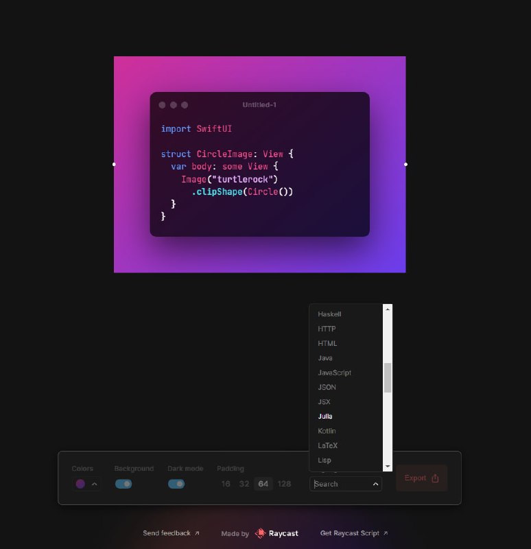 ray.so  这个网站可以把代码转换为一张图
